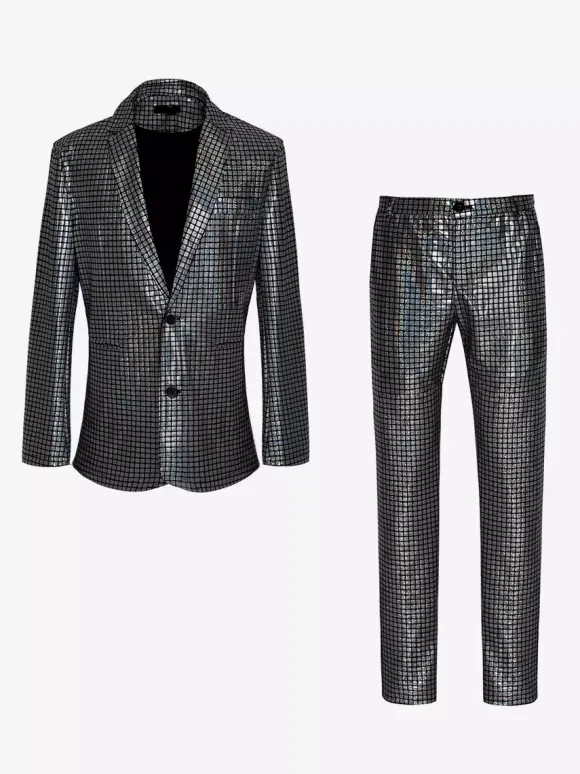 Blazer à paillettes métallisé pour homme ensemble 2 pièces slim tenue de soirée de bal de mariage de banquet veste et pantalon