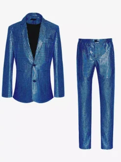 Blazer à paillettes métallisé pour homme ensemble 2 pièces slim tenue de soirée de bal de mariage de banquet veste et pantalon