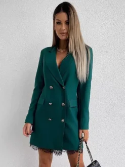 Blazer Court Femme avec Manches Longues à Col Revers Coupe Cintrée avec Boutons Unicolore