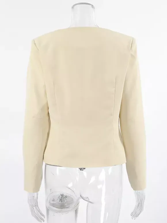 Blazer court jaune beurre pour femme - Veste élégante à boucle sur le devant et col rond - Coupe ajustée - Tenues pour un rendez-vous galant 2026