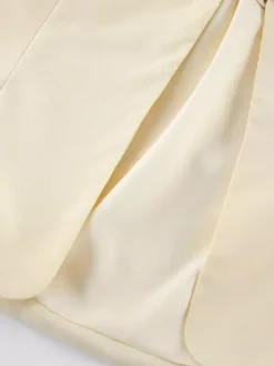 Blazer court jaune beurre pour femme - Veste élégante à boucle sur le devant et col rond - Coupe ajustée - Tenues pour un rendez-vous galant 2026
