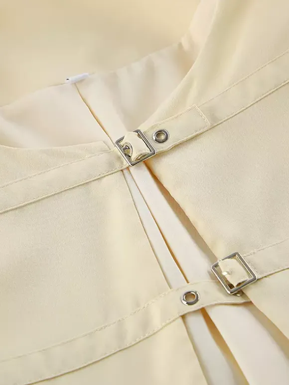 Blazer court jaune beurre pour femme - Veste élégante à boucle sur le devant et col rond - Coupe ajustée - Tenues pour un rendez-vous galant 2026