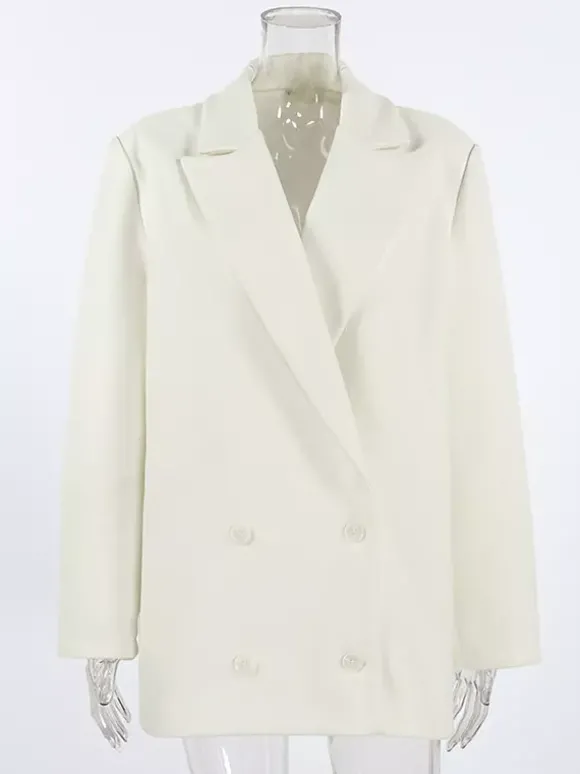 Blazer crème à revers cranté pour femme - Veste oversize à simple boutonnage - Tenue printanière décontractée et minimaliste idéale pour la ville (collection printemps 2026)
