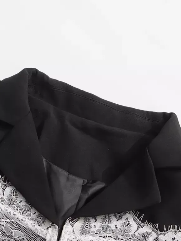 Blazer en dentelle corset sexy pour femme - Veste bustier cintrée contrastée noire et blanche - Idéale pour une soirée printanière 2026