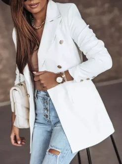 Blazer Femme avec Manches Longues à Col Revers avec Boutons avec Poches Unicolore