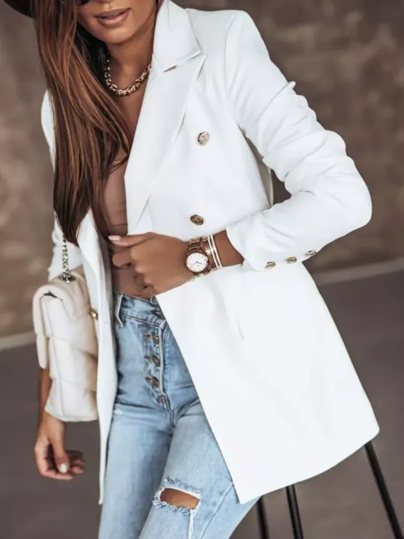 Blazer Femme avec Manches Longues à Col Revers avec Boutons avec Poches Unicolore