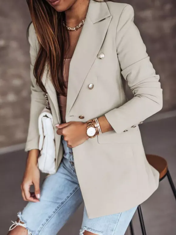 Blazer Femme avec Manches Longues à Col Revers avec Boutons avec Poches Unicolore