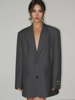Blazer Femme Chic Moderne Col Rabattu Boutons Manches Longues