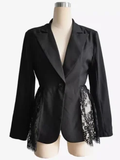 Blazer femme patchwork en dentelle - Coupe slim sexy avec ourlet transparent - Vêtements d'extérieur pour les soirées printanières 2026