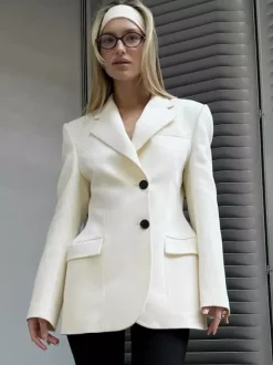 Blazer pour femme chic col rabattu boutons manches longues tailleur
