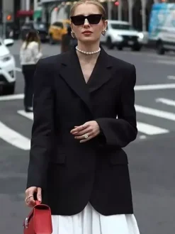 Blazer pour femme chic col rabattu boutons manches longues tailleur