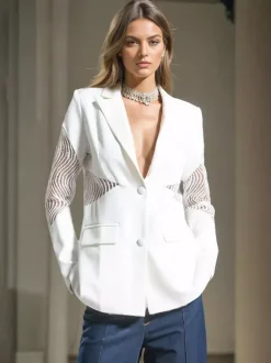 Blazer pour femme col en V manches longues découpées vêtement d'extérieur
