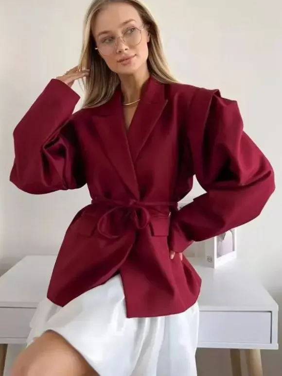 Blazer pour femme col rabattu plissé boutons manches longues veste de tailleur