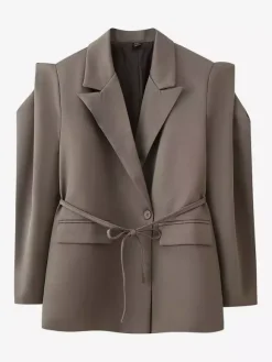 Blazer pour femme col rabattu plissé boutons manches longues veste de tailleur