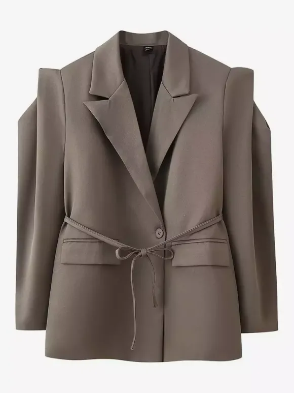 Blazer pour femme col rabattu plissé boutons manches longues veste de tailleur