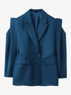 Blazer pour femme col rabattu plissé boutons manches longues veste de tailleur