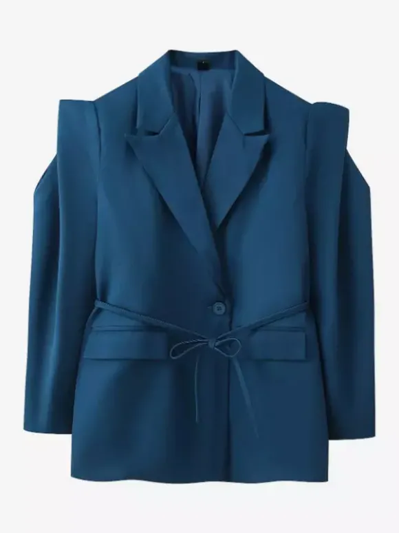 Blazer pour femme col rabattu plissé boutons manches longues veste de tailleur
