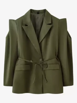 Blazer pour femme col rabattu plissé boutons manches longues veste de tailleur