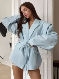 Blazer pour femme col rabattu plissé boutons manches longues veste de tailleur