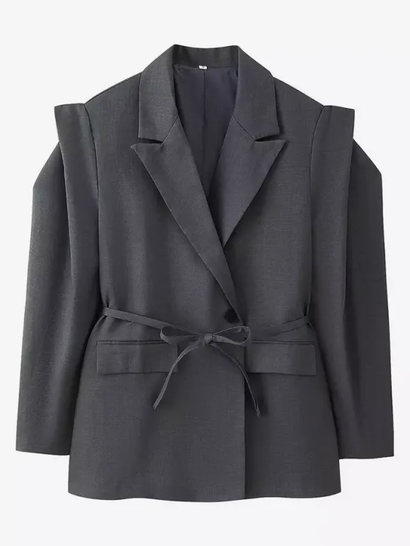 Blazer pour femme col rabattu plissé boutons manches longues veste de tailleur