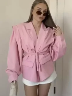 Blazer pour femme col rabattu plissé boutons manches longues veste de tailleur