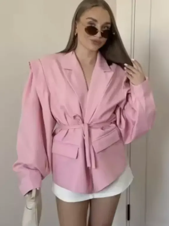 Blazer pour femme col rabattu plissé boutons manches longues veste de tailleur