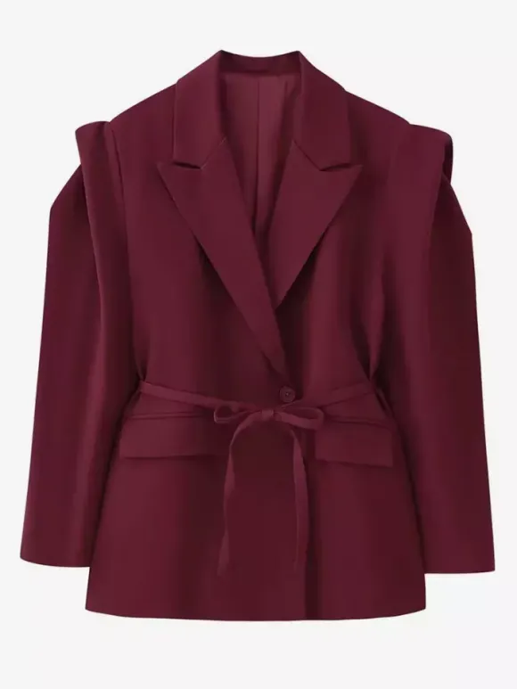 Blazer pour femme col rabattu plissé boutons manches longues veste de tailleur