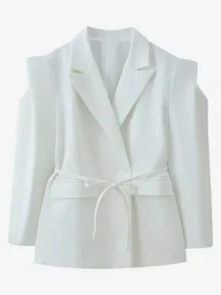 Blazer pour femme col rabattu plissé boutons manches longues veste de tailleur