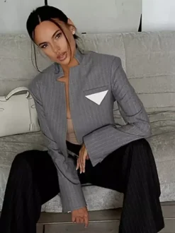 Blazer pour femme élégant col montant manches longues vêtement d'extérieur