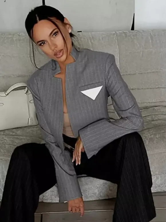 Blazer pour femme élégant col montant manches longues vêtement d'extérieur