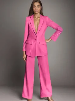 Blazer uni à revers cranté et boutonné ensemble 2 pièces décontracté