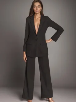Blazer uni à revers cranté et boutonné ensemble 2 pièces décontracté