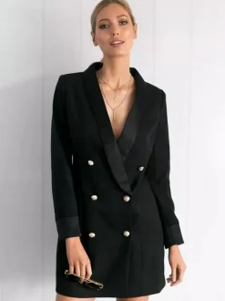 Blazer Veste Double Boutonnage Col V Robe Veste Pour Femme Manteau Chic