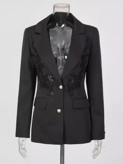 Blazer chic pour femme col rabattu manches longues découpées vêtement d'extérieur