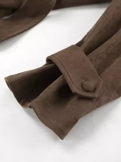 Blazer court en daim marron pour femme - Veste rétro à revers et ceinture à la taille coupe classique - Idées de tenues printanières vintage pour 2026