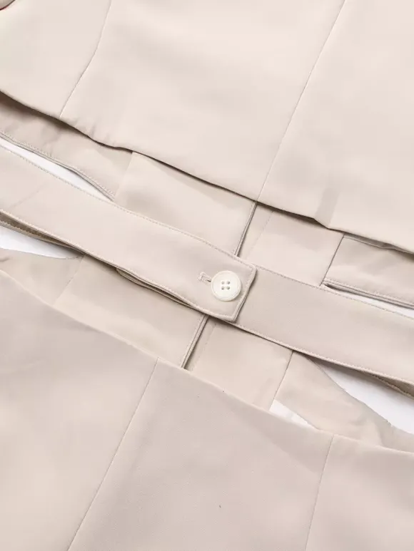 Blazer découpé pour femme - Veste longue beige élégante à un bouton coupe ajustée - Idéale pour le printemps 2026 du bureau au dîner