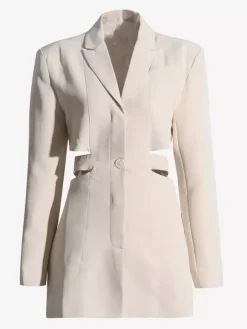 Blazer découpé pour femme - Veste longue beige élégante à un bouton coupe ajustée - Idéale pour le printemps 2026 du bureau au dîner