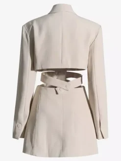 Blazer découpé pour femme - Veste longue beige élégante à un bouton coupe ajustée - Idéale pour le printemps 2026 du bureau au dîner