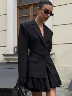 Blazer femme coupe sablier orné de dentelle - Veste de tailleur slim à manches évasées - Tenues chics streetwear et formelles 2026