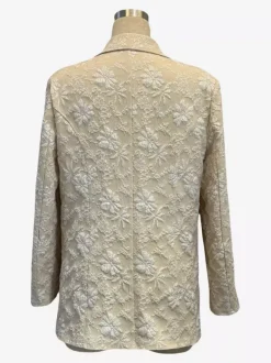 Blazer femme en jacquard floral - Veste élégante à un bouton coupe classique ornée d'une fleur en relief 3D - Style vintage chic idéal pour les mariages de printemps 2026