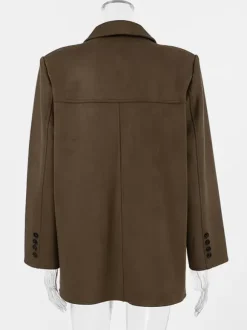 Blazer Femme Moderne En Daim Col Rabattu Manches Longues