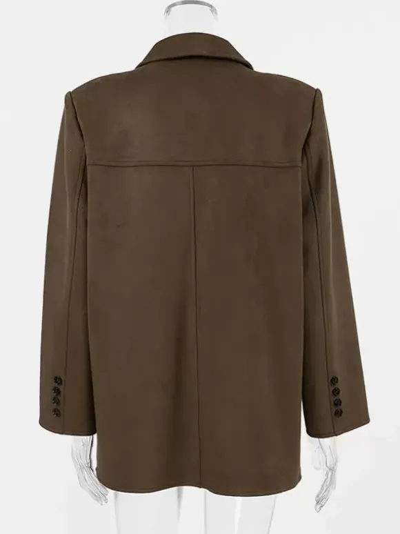 Blazer Femme Moderne En Daim Col Rabattu Manches Longues