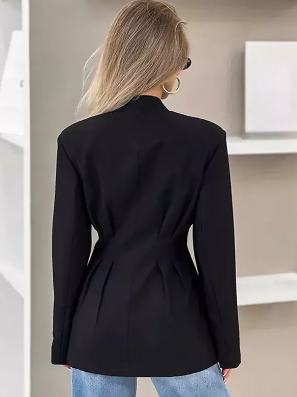 Blazer noir pour femme Hourglass Tailored - Veste structurée à épaules dénudées et boutonnage simple - Vêtement de travail décontracté chic 2026