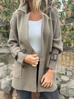 Blazer patchwork à manches en maille pour femme 2026