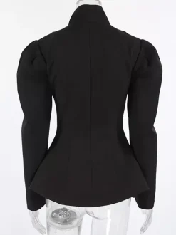 Blazer péplum vintage pour femme - Veste cintrée à manches bouffantes et col montant - Vêtement d'extérieur chic pour les fêtes de printemps 2026