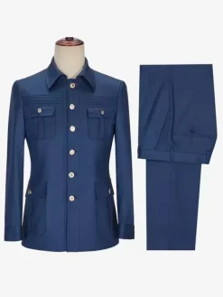 Blazers Vestes Costumes Décontractés Hommes Bleu Marine Foncé Décontractés