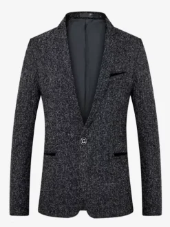 Blazers Vestes Costumes Décontractés Hommes Noir Hiver Coupe Cintré