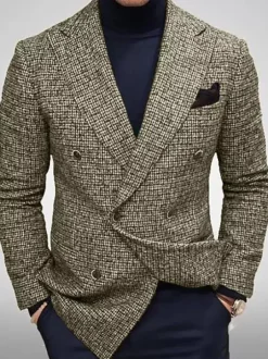 Blazers & Vestes Hommes Casual Casual Costumes Plaid Business Coffee Coffee Brown Gris Qualité Hommes
