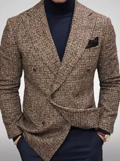 Blazers & Vestes Hommes Casual Casual Costumes Plaid Business Coffee Coffee Brown Gris Qualité Hommes