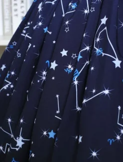 Bleu Lolita Jupe Constellation doux imprimé jupe Lolita avec sa garniture de dentelle noire Déguisements Halloween